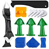 Kertxin Stainless Steelhead 3 in 1 Silicone Caulking Tool Kit,Sealant Finishing Tool Grout Scraper,Caulk Removal Tool, 5 Reuse Replace Silicone Pads 3 Nozzles for Kitchen Bathroom Window Sink Joint