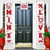 Valentine Porch Sign Be Mine Valentine Banner Happy Valentine's Day Decoration Set Heart Love Valentines Door Banner for Decorative Love Welcome House Flag Banner Party Supplies