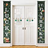 2 Pieces St Patrick's Day Porch Sign Lucky St Patrick's Day Hanging Banners Welcome Flag for Irish Shamrock Holiday Home Indoor Outdoor Porch Wall St Patrick's Day Decoration