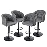PHI VILLA Swivel Bar Stools,Adjustable Bar Chairs with Armrest and Backrest,Armchairs for Kitchen Island/Counter and Dining Room,Max Load Bearing up to 250 lbs,Grey,4 Pack