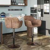 Bar Stools Set of 2 for Kitchen Counter Adjustable Swivel Height Bar Stools 29 Inch Faux Leather Bar Chair with Padded Back and Chromed Metal Base, Retro Brown