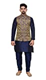 Mag Men's Navy Blue Matching silk Kurta Churidhar With Purple Waistcoat For Men (RG-10724-44)