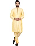 SKAVIJ Art Silk Kurta Pajama for Men Indian Festival Wedding Party Dress Suit (Medium, Beige)