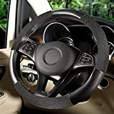 SEG Direct Steering Wheel Cover with Leather and Breathable Viscose, Anti-Slip, Warm in Winter and Cool in Summer, Standard Size for 14.5 in. to 15.25 in. Dia, Black