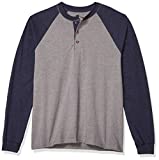 Hanes mens Long Sleeve Beefy Henley Shirt Oxford Gray/Navy Heather Large