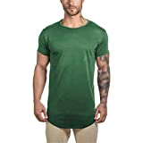 Althlemon Mens Running Short Sleeve Hipster Curved Longline Drop Tail Shirt Long Tshirt Workout Casual Tee (Green, XL)