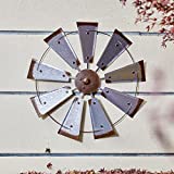 glitzhome 22" Farmhouse Galvanized Windmill Wall Sculpture Home Decor Rustic Metal Rustic Wall Art Pediments Decoration, Silver