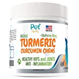 Natural Dog Hip & Joint Supplement for Dogs Arthritis Pain Relief. Turmeric Curcumin with Black Pepper for Anti Inflammatory. Tumeric MSM Glucosamine Chondroitin for Dogs Healthy Joints - 90 Chews