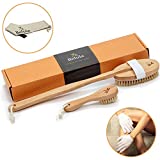 Premium Dry Brushing Body Brush Set- Natural Boar Bristle Body Brush, Exfoliating Face Brush & One Pair Bath & Shower Gloves. Free Bag & How To – Great Gift For A Glowing Skin & Healthy Body
