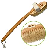 ZEN ME Premium Dry Brushing Body Brush for Glowing Tighter Skin, Plastic-Free Boar Bristle Bath Brush with Detachable Long Handle to Easily Exfoliate Dry Skin, with Free Detox eBook