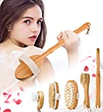 Premium Dry Brushing Body Brush Set for Lymphatic Drainage and Cellulite Treatment, Boar Bristle Body Brush, Long Handle Body Brush, Face Cleansing Brush, for A Glowing Skin, 5 Pack