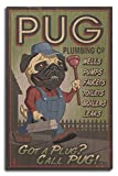 Pug, Retro Plumbing Ad Birch Wood Wall Sign (10x15 Rustic Home Decor, Ready to Hang Art)