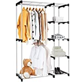 Tangkula Free Standing Garment Rack, Clothing Rack with 5 Shelves & 2 Hanging Rods, Heavy Duty Open Wardrobe Closet Clothing Rack for Bedroom Cloakroom Laundry Room (Silver)