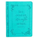 Strength and Dignity Proverbs 31 Woman Bible Verse Teal Faux Leather Journal Handy-sized Flexcover Inspirational Notebook w/Ribbon, Lined Pages, Gilt Edges, 5.5 x 7 Inches