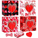 Cooraby 16 Pieces Valentines Day Cupcake Paper Boxes 5 x 5 x 3 Inch Small Goodie Candy Boxes PVC Heart Window Party Present Boxes with Heart Tags and Ribbons