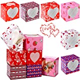 24 Pieces Valentine’s Day Boxes Valentine Cupcake Boxes Colorful Dessert Boxes Valentine Hearts Treat Boxes Cookie Boxes with PVC Window for Valentine's Day, Desserts, Biscuits, Cupcake