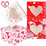 Zayvor 12Ct Large Valentine Cupcake Boxes With Heart Viewing Window,Cookie Muffins Gift Box Treat Boxes Bakery Pastry Boxes for Gift Giving,Valentines Wedding Party Decor Valentines Favor Supplies