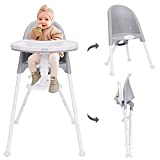 HAN-MM High Chair Folding,One Click fold,Save Space, Detachable Double Tray, Infant Chair, Car Traveling, 3 in 1 Convertible, 3-Point Harness, Adjustable Footrest, Non-Slip Feet, Adjustable Legs