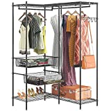 VIPEK L9 L Shape Garment Rack Heavy Duty Clothing Rack with 4 Adjustable Shelves & Slid Baskets, Freestanding Clothes Rack Metal Wardrobe Closet Rack, 45.3"L x 39"W x 72.9"H, Max Load 485LBS, Black