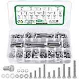 FOLIV 212PCS SAE Hex Bolts Nuts Flat Spring Washers Assortment Kit, Heavy Duty 304 Stainless Steel, 10 SAE Sizes Included