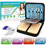 Suture Practice Kit for Medical Students - Suture Kit Includes Tool Kit, Large Silicone Suture Pad with Pre-Cut Wounds, and Mixed Suture Threads with Needles