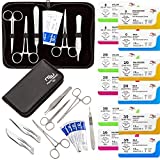 Mixed Suture Threads with Needle Plus Tools - Medical Studentâ€™s Suture Kit, Practice Suturing; Surgical Training, First Aid Emergency Demo, Veterinary Use (12 Mixed Sutures with 12 Tools) 24PK Total