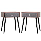 Nightstands, End Table, Side Table, Nightstands Bedroom Set of 2, Industrial Bedside Table with Fabric Drawer, Nightstand End Tables for Living Room, Side Tables Bedroom, Easy to Assemble, Brown