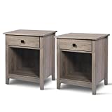 LTMEUTY Set of 2 Nightstands for Bedroom - Wood Nightstand Set with Drawers, Bedside Table, Tall Night Stand with 1-Drawer & Open Cabinet, Gray Wood Grain