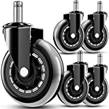 Office Chair Wheels - Replacement Rubber Wheels - Universal Fit 3 Inch Chair Casters, Heavy-Duty Chair Wheels, Noise Free, Fits 98% Chair, for All Floor, Set of 5