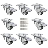 8 Pack 1-inch Low Profile Caster Wheels,Soft Rubber Swivel caster Small Silent Casters With 360 Degree Top Plate 100 lbs Capacity for 4pcs,Screws Included(8 with Brakes)