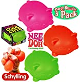 Schylling NeeDoh Cool Cats The Groovy Glob! Squishy, Squeezy, Stretchy Stress Balls Green, Orange & Pink Complete Gift Set Party Bundle - 3 Pack