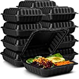 Eco-Friendly Meal Prep Containers [50-Pack 8x8x3"] Disposable to go Clamshell Food Containers Secure Snap Hinged Lid 1-Compartment, Microwave Safe Take Out Lunch Boxes, Made from Renewable Materials