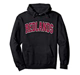 Redlands California CA Varsity Style Red Text Pullover Hoodie