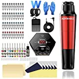 Tattoo Pen Kit Wormhole Cartridge Tattoo Kit for Beginners Rotary Tattoo Machine Pen Professional Complete Tattoo Kit(TK108) (Red)