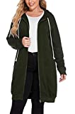 IN'VOLAND Plus Size Women's Hoodie Zip Up Jacket Tunic Sweatshirt with Pockets Army Green