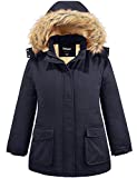 Soularge Women's Winter Plus Size Cotton Jacket with Removable Fur Hood(Navy,1X)