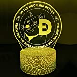 3D LED Night Light Dogecoin Bitcoin Crypto DOGE Moon Cracked Base 7 Color USB Cable Battery Touch Switch Best for Gifts, Christmas, Altars (Dogecoin)