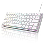 Mini 60% Gaming Keyboard, Upgrade RGB Backlit 61 Key Ultra-Compact Keyboard, MageGee TS91 Ergonomic Waterproof Mechanical Feeling Office Computer Keyboard for PC, MAC, PS4, Xbox ONE Gamer(White)