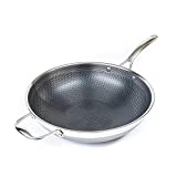 HexClad 12 Inch Hybrid Stainless Steel Wok Pan with Stay-Cool Handle - PFOA Free, Dishwasher and Oven Safe, Non Stick, Works with Induction, Ceramic, Electric, and Gas Cooktops