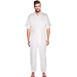 Vittorino Men's Linen Pants and Shirt Set, Casual Beach and Summer Wear, Cool Short Sleeve, White, 46-33