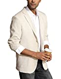 Men's Casual Lightweight Slim 2 Buttons Linen Suit Blazers Jacket Khaki, Large