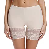 JOYSHAPER Slip Shorts for Women Under Dresses Elastic Anti Chafing Underwear Lace Slip Yoga Biker Shorts Boxer Briefs Beige