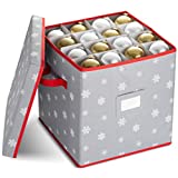 Premium Christmas Snowylane Ornament storage Box with Lid - 3-inch Compartment, Storage Container Keeps 64 Holiday Ornaments and Xmas Accessories - Tear Proof 600D Oxford Fabric - 5 Year Warranty