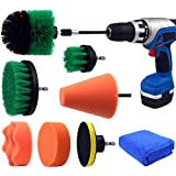 Multipurpose Drill Brush Scrubber Cleaning Set for Car Wheels, Car Seats, Car Carpet Medium Stiff Brushes, Car Wave Polishing Sponge, Wheels Tiles Hubs Care Power Cone Buffing Sponge, 9PCS/Set