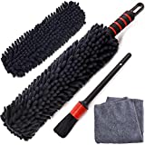 TAKAVU Microfiber Wheel & Rim Brush with 2 Replaceable Covers Multipurpose Auto & Car Detailing Tool, Bendable Soft Chenille Microfiber Wheel Detailer, Interior Duster (Microfiber)