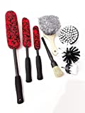 Klean Car 8Pcs Wheel Tire Detailing Brush Set, 3 Long Handle Rim Wheel Brushes, 1Pc Short Handle Tire Brush,1Pc Boars Hair Brush, 3 Drill Attachment Brushes, Car Cleaning Kit for Interior and Exterior
