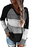 FANGJIN Womens Fashion Striped Pullover Hoodie Knit Sweaters Fall Hollow out Tops Black XL