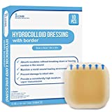 JJ CARE Hydrocolloid Dressing [Pack 10], 2x2 Hydrocolloid Bandages w/Border, Self-Adhesive Hydrocolloid Wound Dressing, Faster Healing for Bedsores, Blisters, and Acne