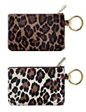 Heesch 2 Pack Mini Coin Purse Cheetah Change Purse Small Zipper Pouch Wallet for Women (Leopard & Ivory Leopard))