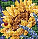 Dimensions Needlepoint Kit, Sunflower and Ladybug Floral Needlepoint, 5" x 5"